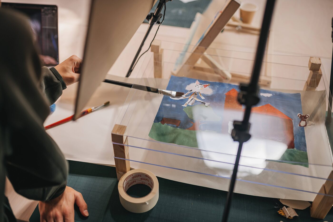 Campers filming a stop-motion animation set, Animation Studio, Exupery Camp