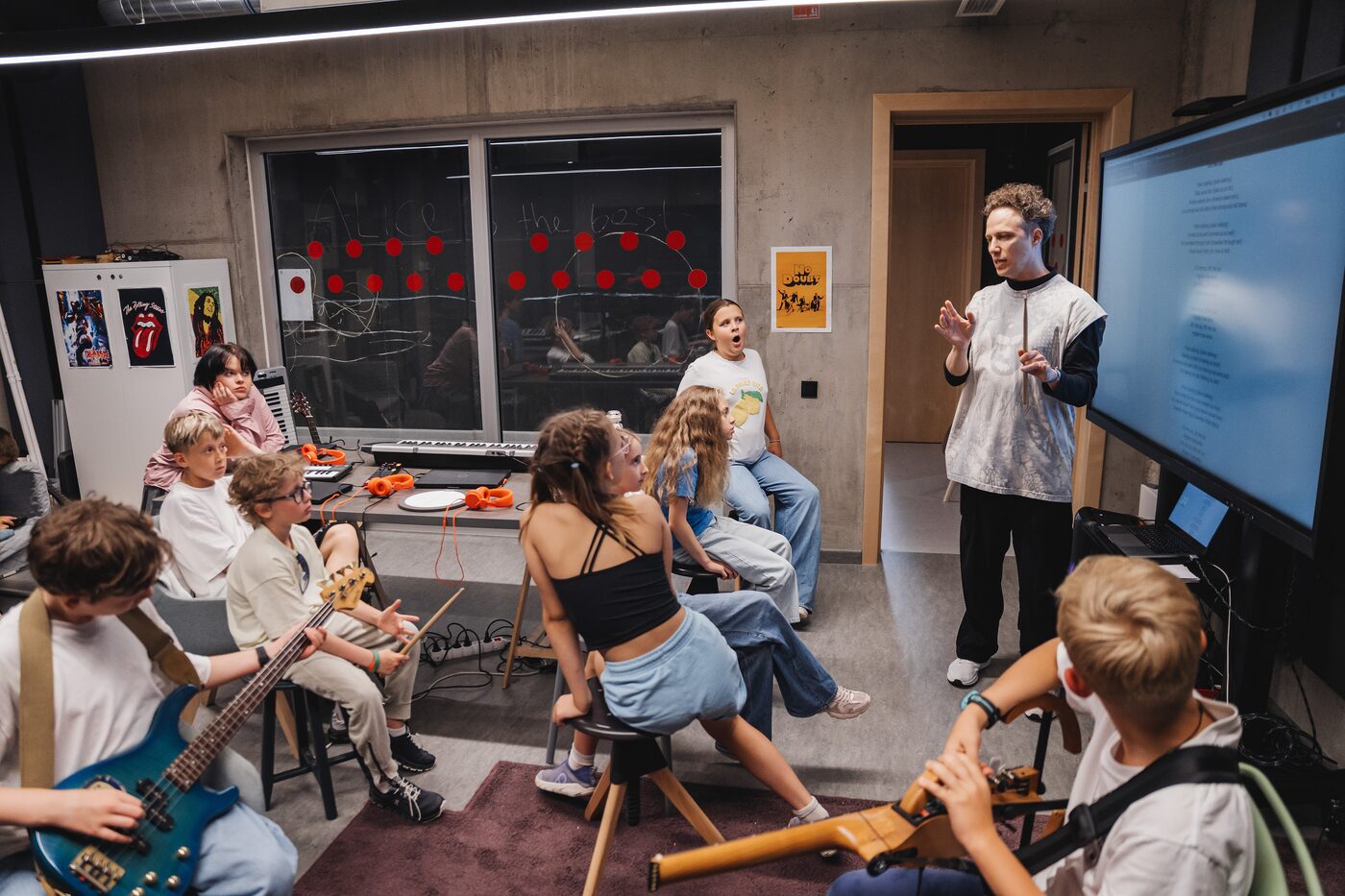 A camper performing at Music Studio, Exupery Camp